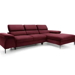 Divano letto regolabile angolare destra 4 posti 288x182cm tessuto rosso bordeaux Loungey
