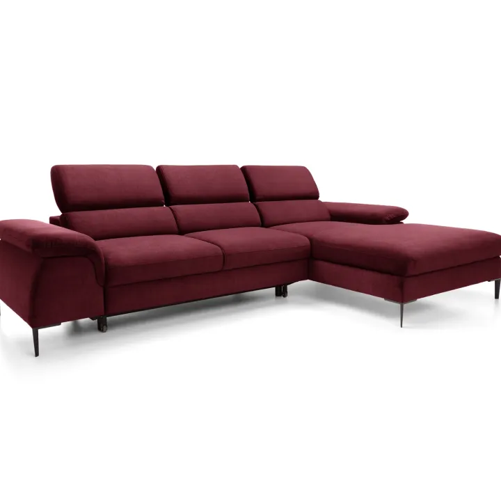 Divano letto regolabile angolare destra 4 posti 288x182cm tessuto rosso bordeaux Loungey