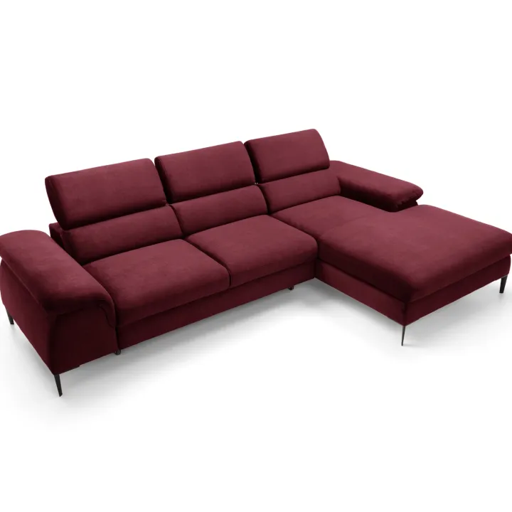 Divano letto regolabile angolare destra 4 posti 288x182cm tessuto rosso bordeaux Loungey
