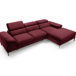 Divano letto regolabile angolare destra 4 posti 288x182cm tessuto rosso bordeaux Loungey