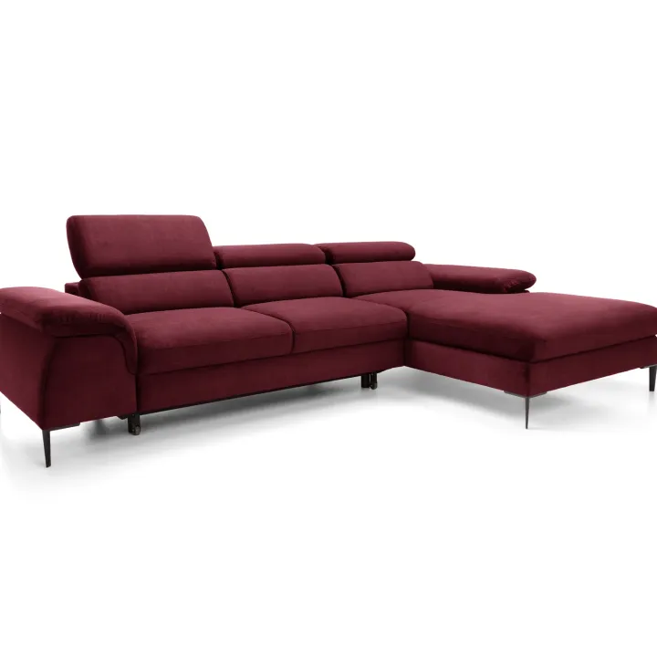 Divano letto regolabile angolare destra 4 posti 288x182cm tessuto rosso bordeaux Loungey