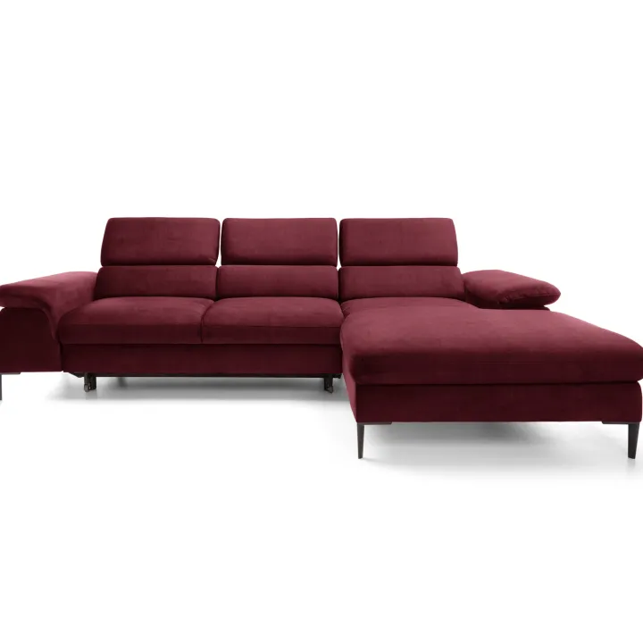 Divano letto regolabile angolare destra 4 posti 288x182cm tessuto rosso bordeaux Loungey