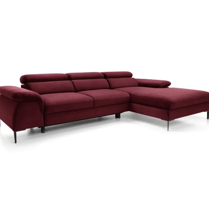 Divano letto regolabile angolare destra 4 posti 288x182cm tessuto rosso bordeaux Loungey