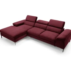 Divano letto regolabile angolare sinistra 4 posti 288x182cm tessuto rosso bordeaux Loungey