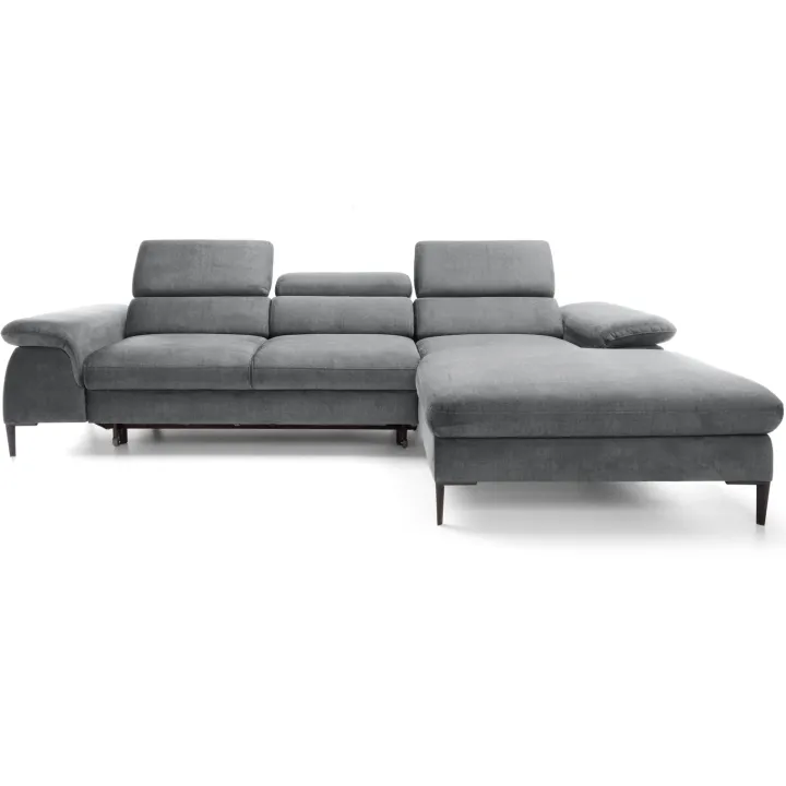 Divano letto regolabile angolare destra 4 posti 288x182cm tessuto grigio chiaro Loungey