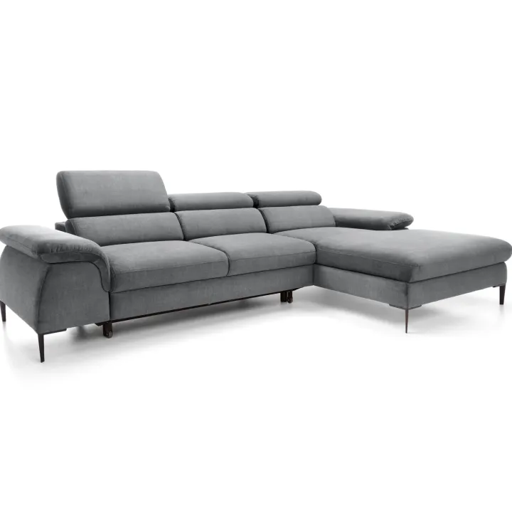 Divano letto regolabile angolare destra 4 posti 288x182cm tessuto grigio chiaro Loungey