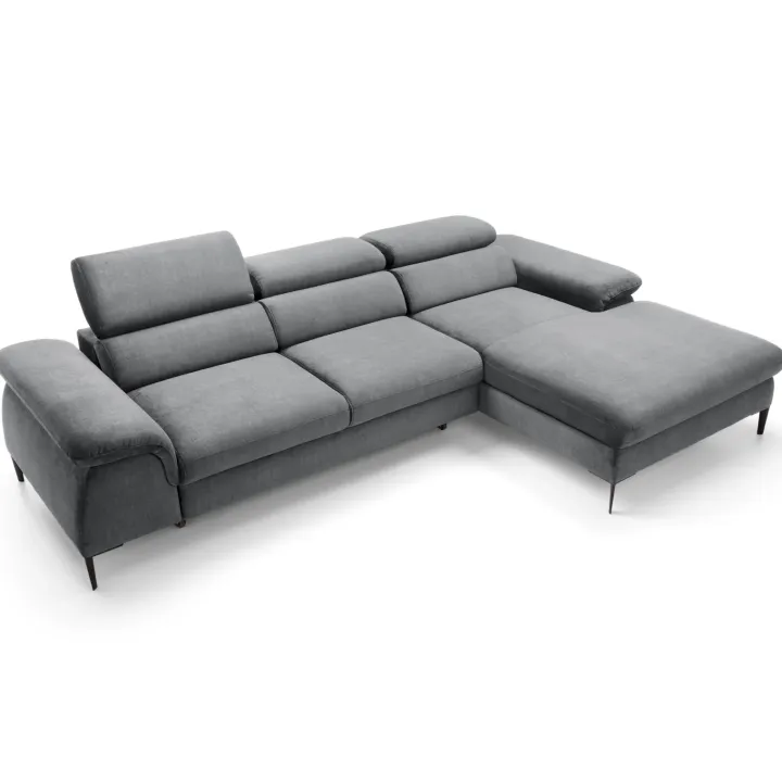 Divano letto regolabile angolare destra 4 posti 288x182cm tessuto grigio chiaro Loungey
