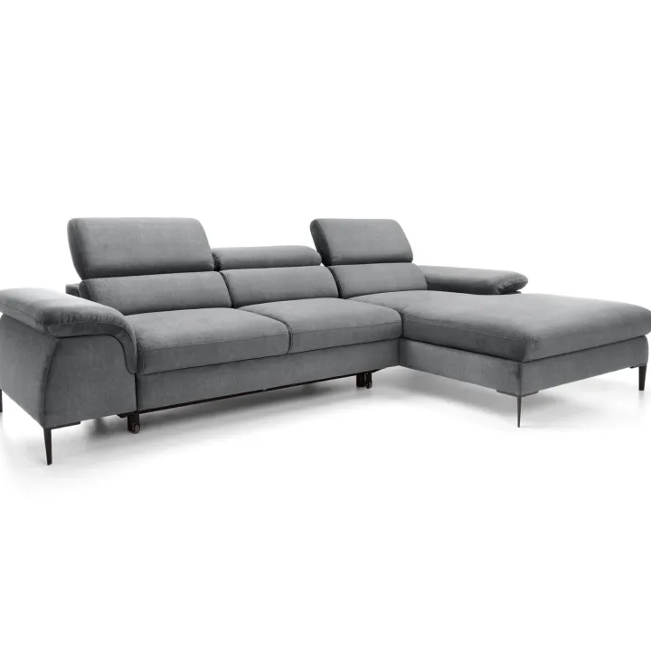 Divano letto regolabile angolare destra 4 posti 288x182cm tessuto grigio chiaro Loungey