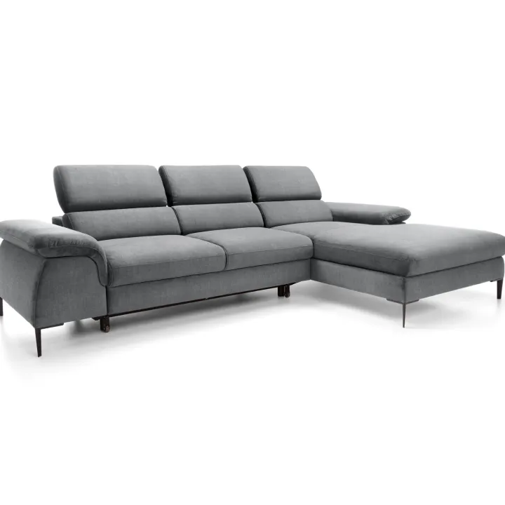 Divano letto regolabile angolare destra 4 posti 288x182cm tessuto grigio chiaro Loungey