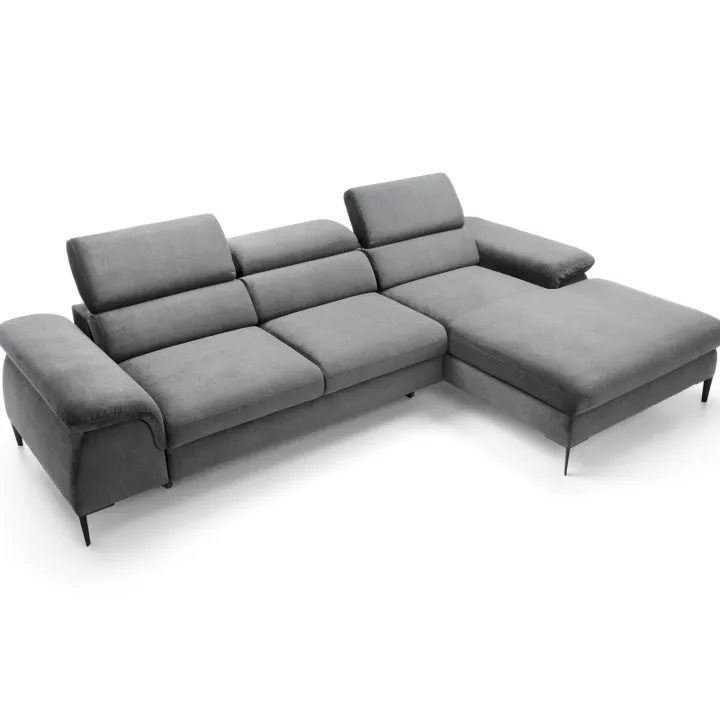 Divano letto regolabile angolare destra 4 posti 288x182cm tessuto grigio chiaro Loungey