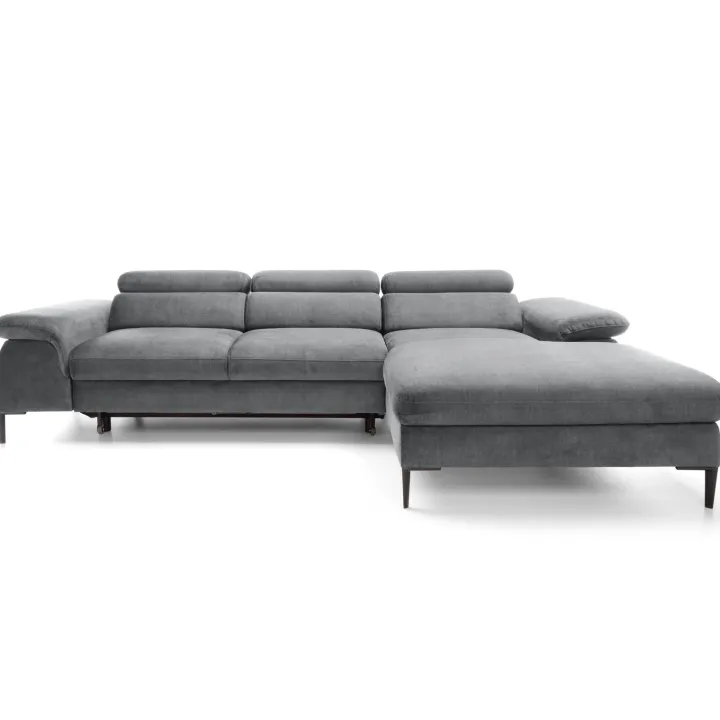Divano letto regolabile angolare destra 4 posti 288x182cm tessuto grigio chiaro Loungey
