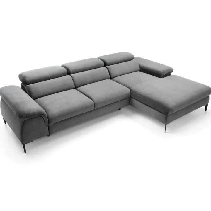 Divano letto regolabile angolare destra 4 posti 288x182cm tessuto grigio chiaro Loungey
