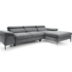 Divano letto regolabile angolare destra 4 posti 288x182cm tessuto grigio chiaro Loungey