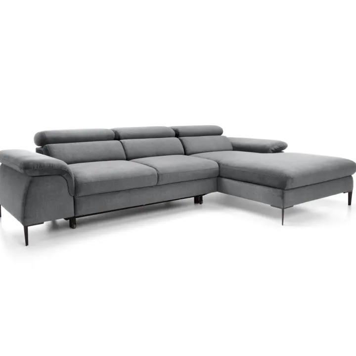 Divano letto regolabile angolare destra 4 posti 288x182cm tessuto grigio chiaro Loungey