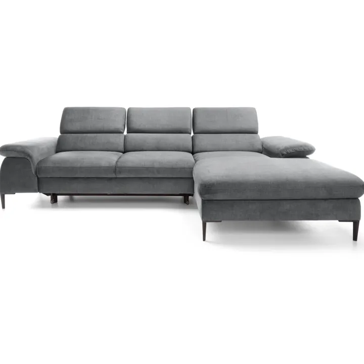 Divano letto regolabile angolare destra 4 posti 288x182cm tessuto grigio chiaro Loungey