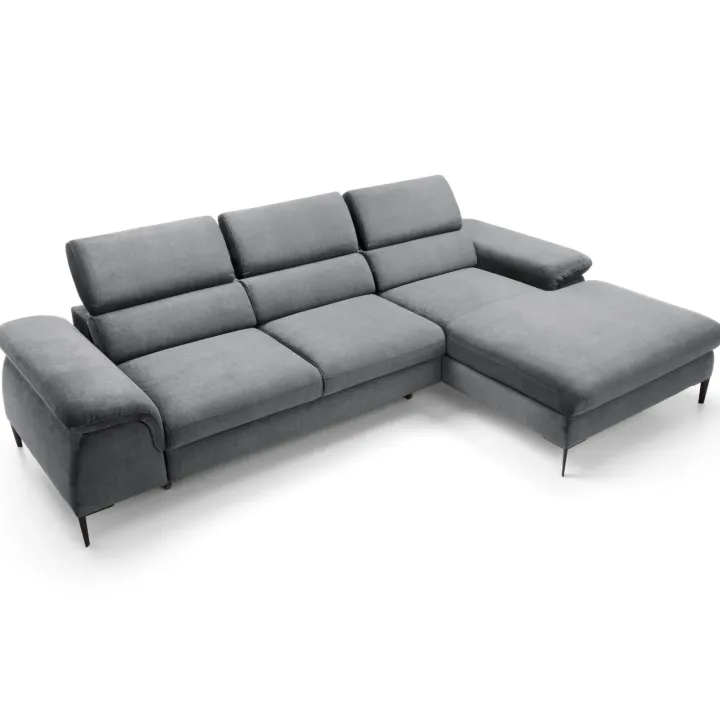 Divano letto regolabile angolare destra 4 posti 288x182cm tessuto grigio chiaro Loungey