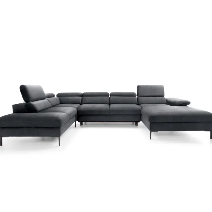 Divano letto regolabile angolare sinistro 5 posti 353x214cm tessuto grigio scuro Calmora