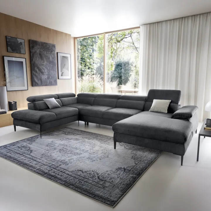 Divano letto regolabile angolare sinistro 5 posti 353x214cm tessuto grigio scuro Calmora
