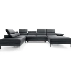 Divano letto regolabile angolare sinistro 5 posti 353x214cm tessuto grigio scuro Calmora