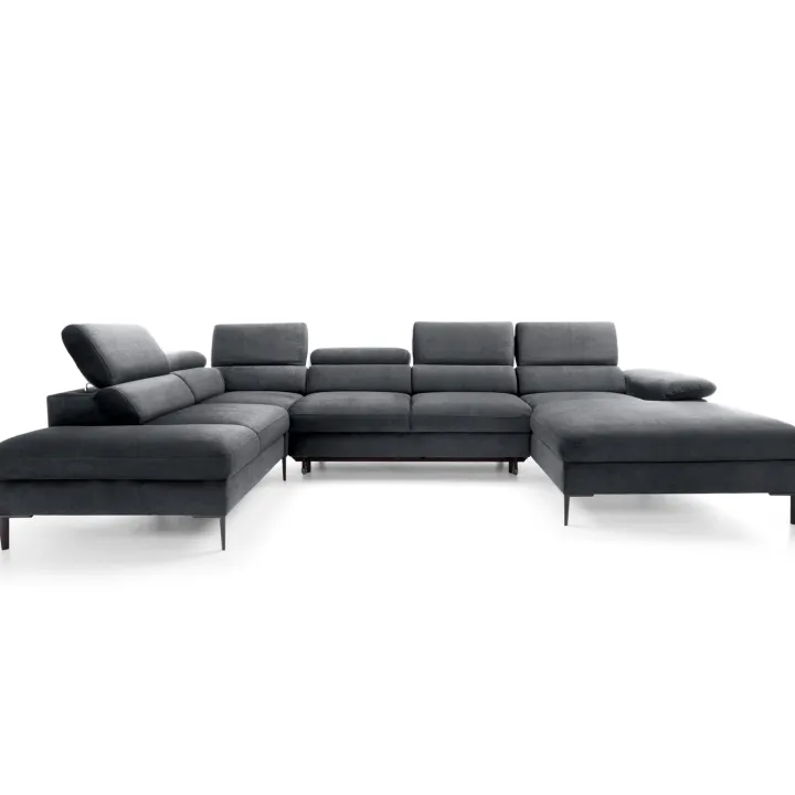 Divano letto regolabile angolare sinistro 5 posti 353x214cm tessuto grigio scuro Calmora