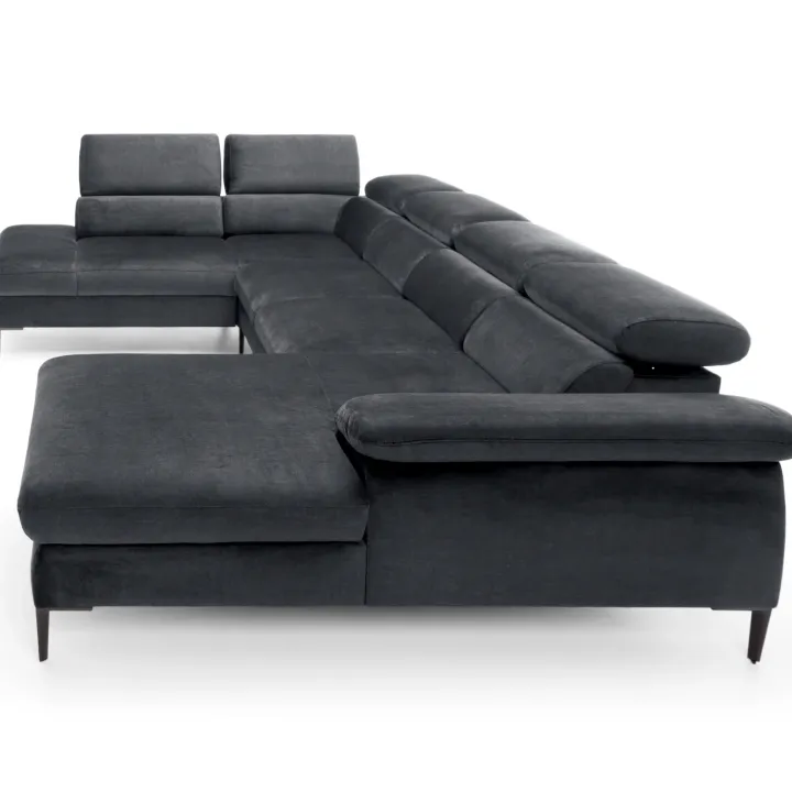 Divano letto regolabile angolare sinistro 5 posti 353x214cm tessuto grigio scuro Calmora