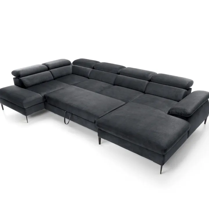 Divano letto regolabile angolare sinistro 5 posti 353x214cm tessuto grigio scuro Calmora