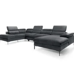 Divano letto regolabile angolare sinistro 5 posti 353x214cm tessuto grigio scuro Calmora
