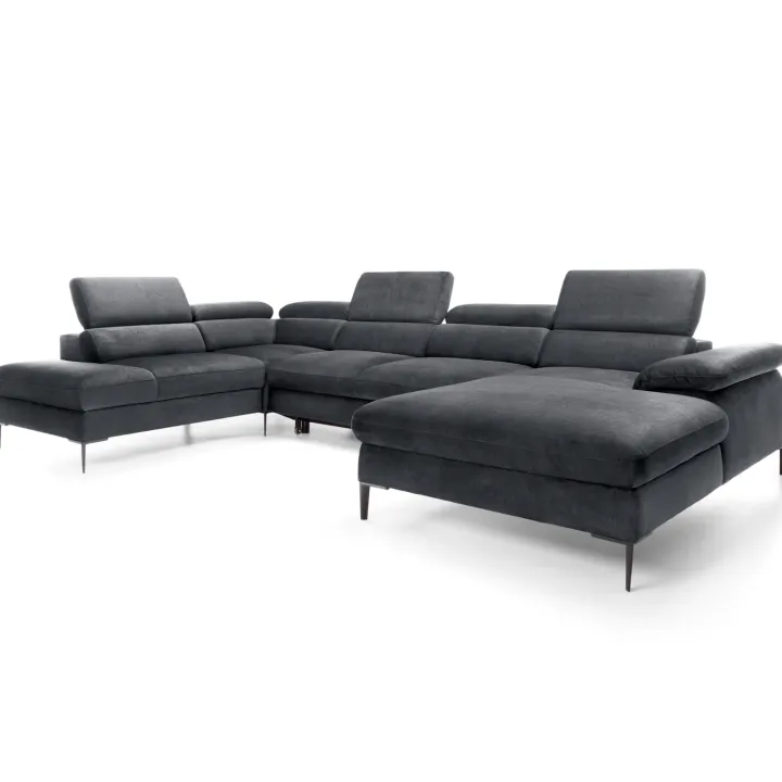 Divano letto regolabile angolare sinistro 5 posti 353x214cm tessuto grigio scuro Calmora