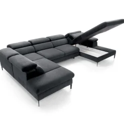 Divano letto regolabile angolare sinistro 5 posti 353x214cm tessuto grigio scuro Calmora