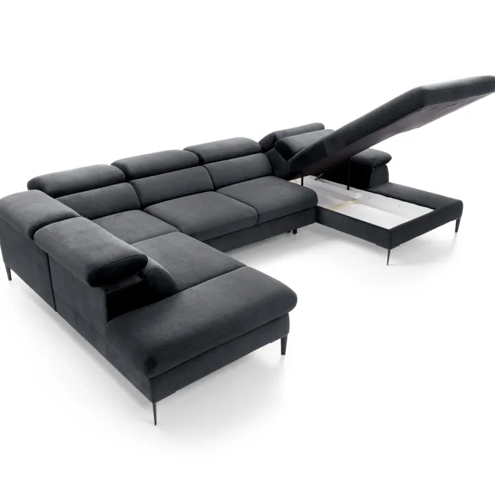 Divano letto regolabile angolare sinistro 5 posti 353x214cm tessuto grigio scuro Calmora