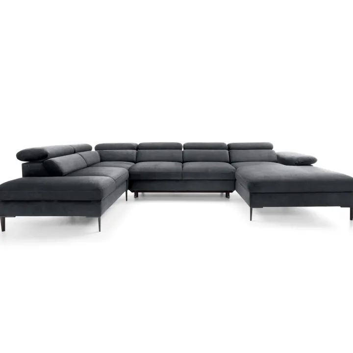 Divano letto regolabile angolare sinistro 5 posti 353x214cm tessuto grigio scuro Calmora