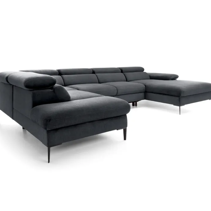 Divano letto regolabile angolare sinistro 5 posti 353x214cm tessuto grigio scuro Calmora
