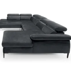 Divano letto regolabile angolare sinistro 5 posti 353x214cm tessuto grigio scuro Calmora
