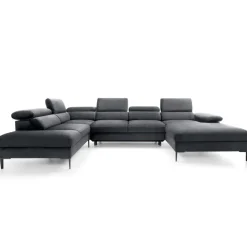 Divano letto regolabile angolare sinistro 5 posti 353x214cm tessuto grigio scuro Calmora