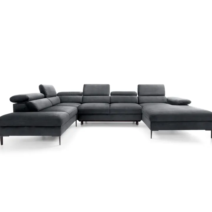 Divano letto regolabile angolare sinistro 5 posti 353x214cm tessuto grigio scuro Calmora