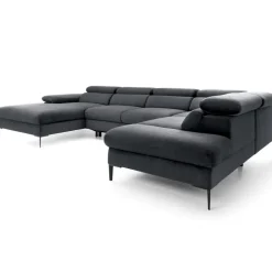 Divano letto regolabile angolare destro 5 posti 353x214cm tessuto grigio scuro Calmora