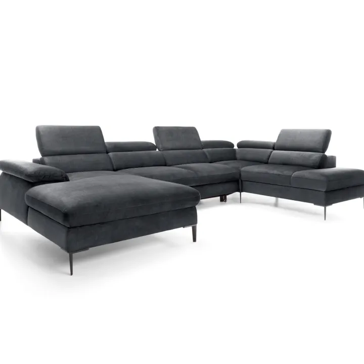 Divano letto regolabile angolare destro 5 posti 353x214cm tessuto grigio scuro Calmora