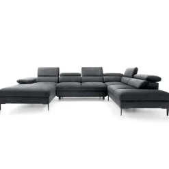 Divano letto regolabile angolare destro 5 posti 353x214cm tessuto grigio scuro Calmora