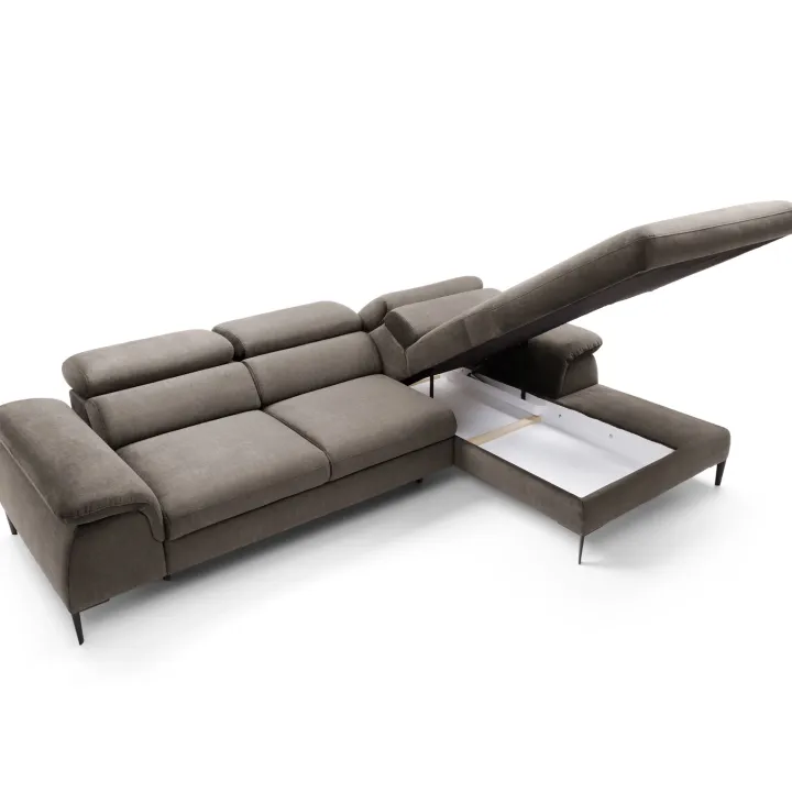 Divano letto regolabile angolare destra 4 posti 288x182cm tessuto beige Loungey