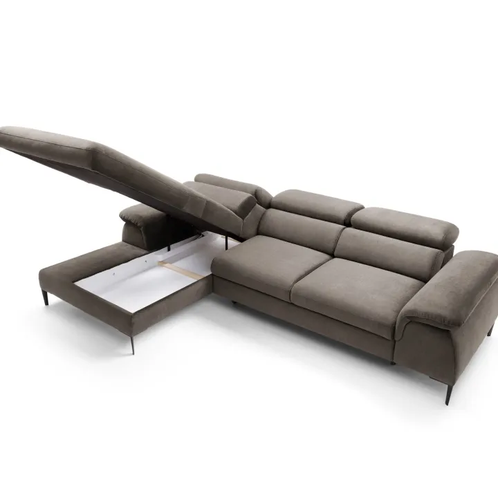 Divano letto regolabile angolare sinistra 4 posti 288x182cm tessuto beige Loungey