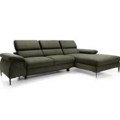 Divano letto regolabile angolare destra 4 posti 288x182cm tessuto verde oliva Loungey