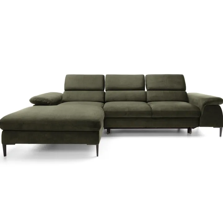 Divano letto regolabile angolare sinistra 4 posti 288x182cm tessuto verde oliva Loungey