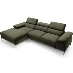 Divano letto regolabile angolare sinistra 4 posti 288x182cm tessuto verde oliva Loungey