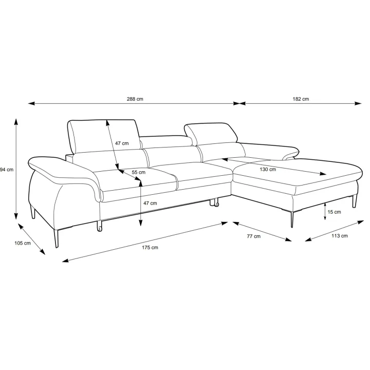 Divano letto regolabile angolare sinistra 4 posti 288x182cm tessuto verde oliva Loungey