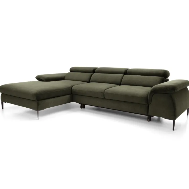 Divano letto regolabile angolare sinistra 4 posti 288x182cm tessuto verde oliva Loungey