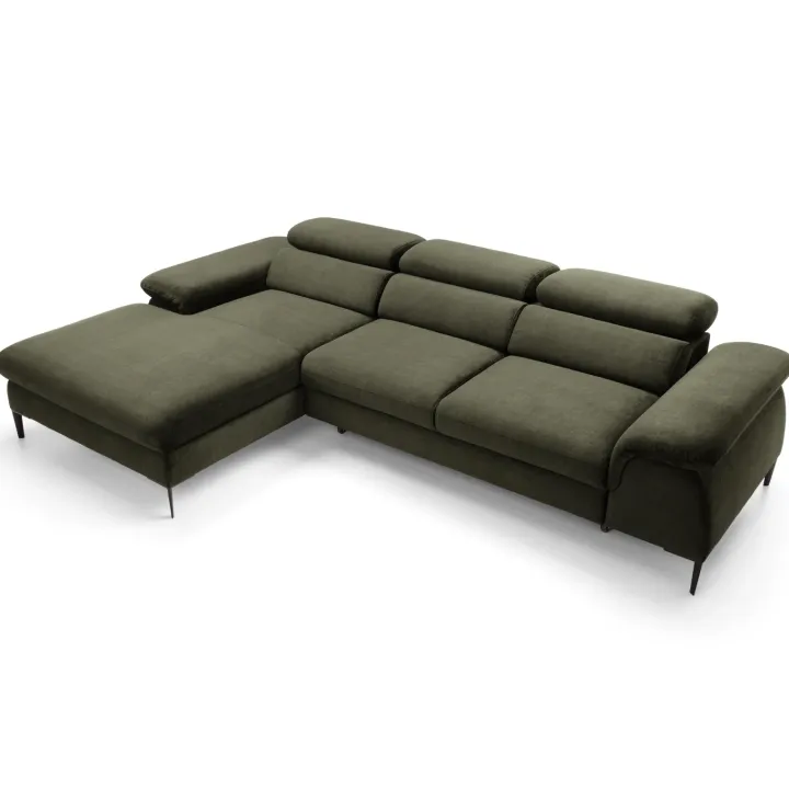 Divano letto regolabile angolare sinistra 4 posti 288x182cm tessuto verde oliva Loungey