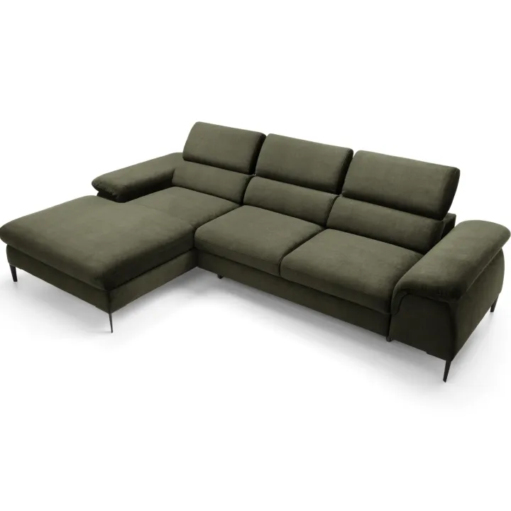 Divano letto regolabile angolare sinistra 4 posti 288x182cm tessuto verde oliva Loungey