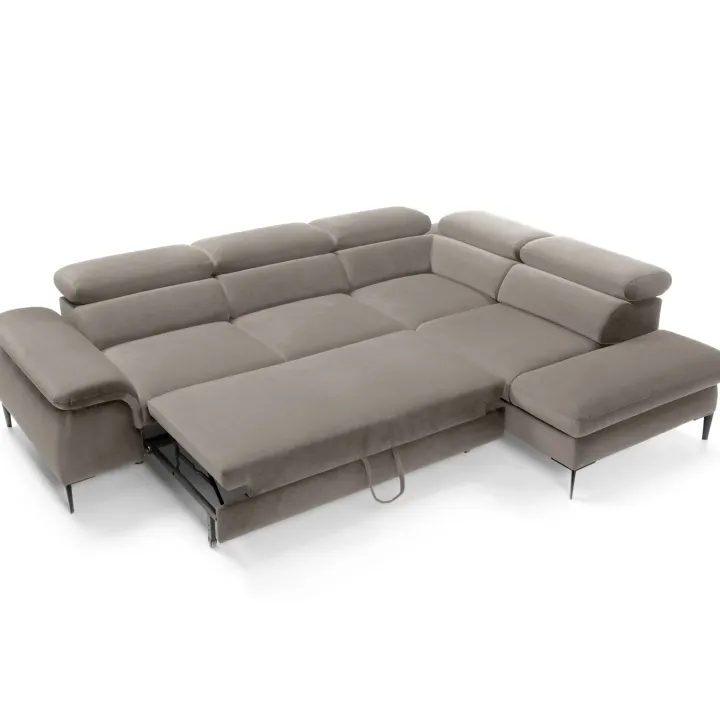 Divano letto regolabile angolare destra 5 posti 280x214cm tessuto tortora Snuggity