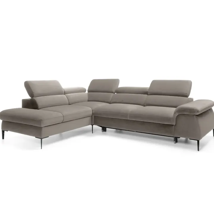 Divano letto regolabile angolare sinistra 5 posti 280x214cm tessuto tortora Snuggity