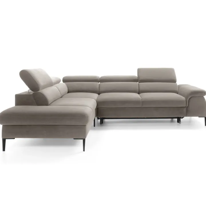 Divano letto regolabile angolare sinistra 5 posti 280x214cm tessuto tortora Snuggity